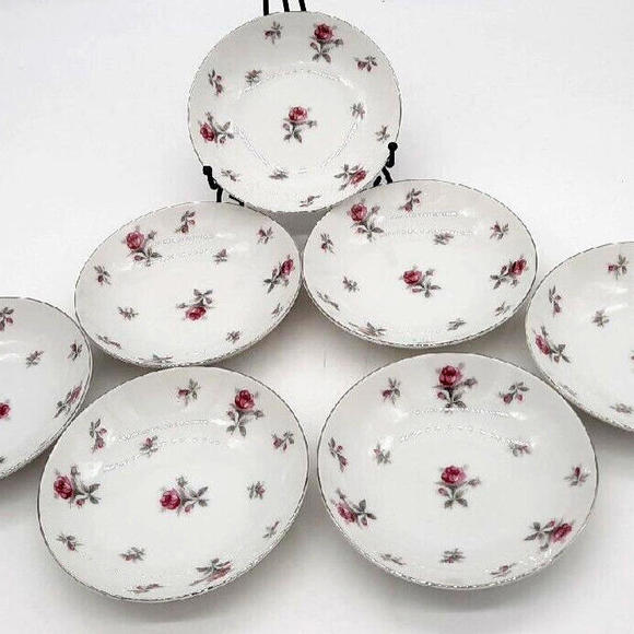 Vintage Meito China Set Of 7 Rose Chintz Dessert Berry Bowls - Picture 1 of 6